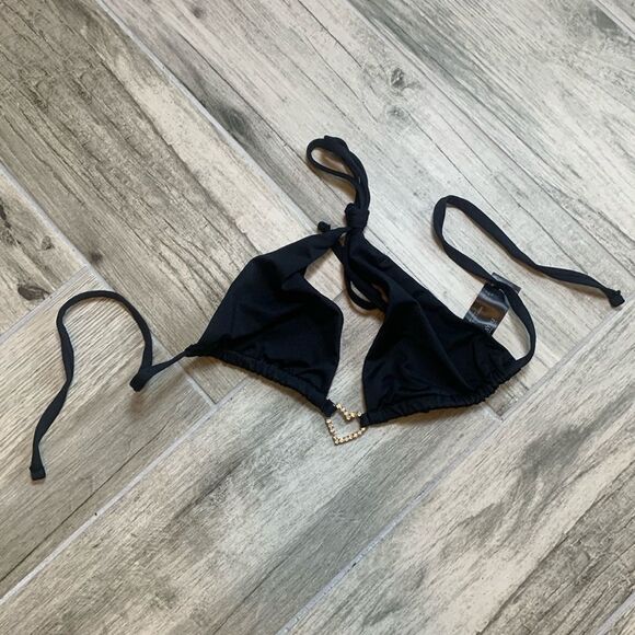 ASYOU heart trim triangle bikini top in black - Picture 1 of 3